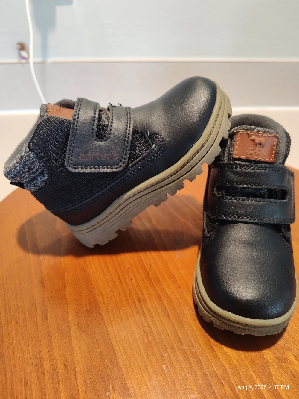 Carter's Black Toddler Velcro Ankle Boots with Brown Accent